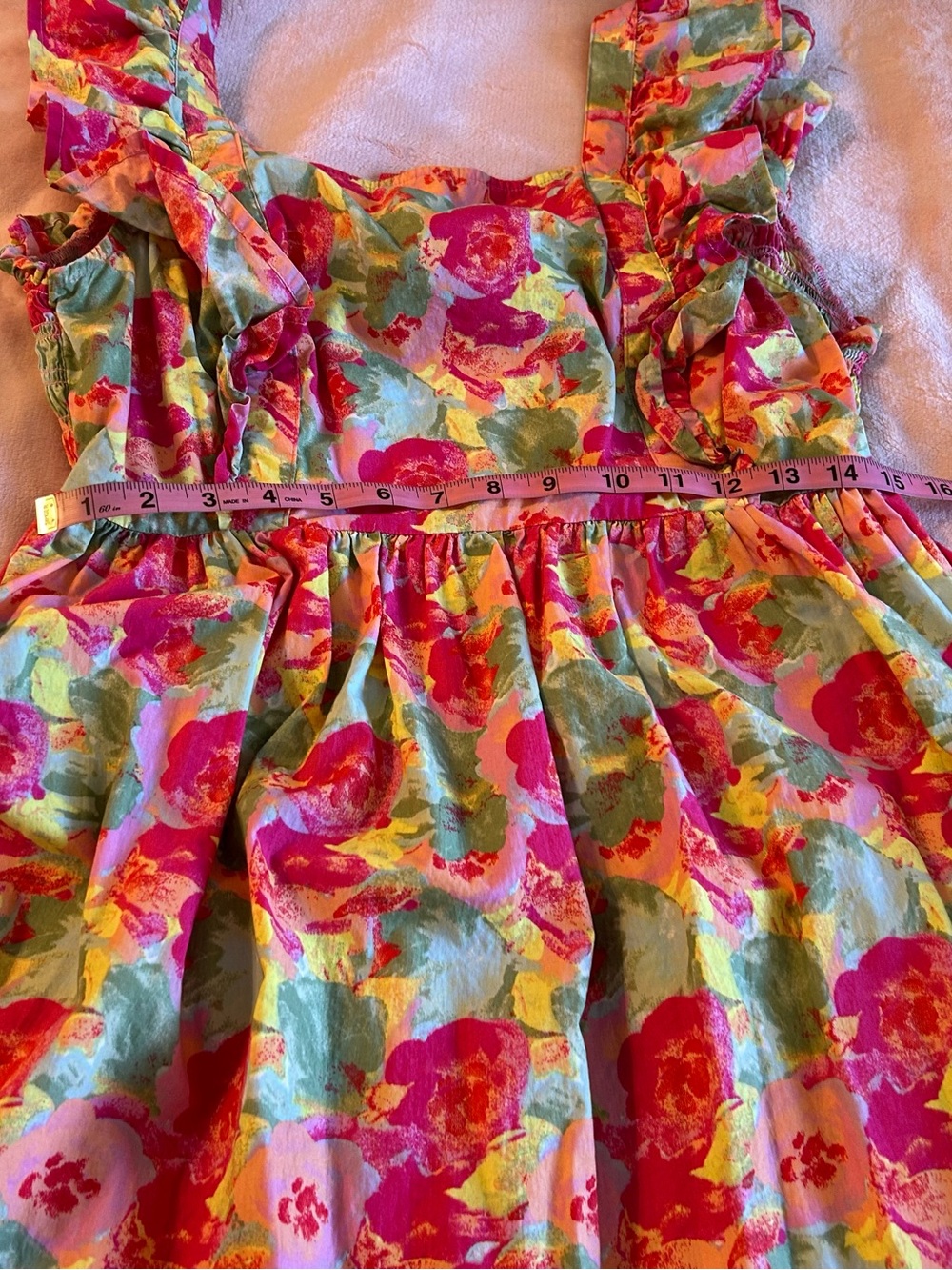 Peyton & Parker pink floral tiered maxi dress tie back design open back ruffle L - Picture 9 of 10